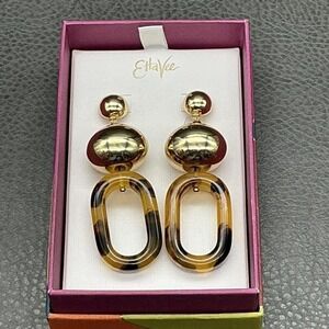 EttaVee Statement Drop Earrings Gold Tone Tortoiseshell Dangle Bold Fashion